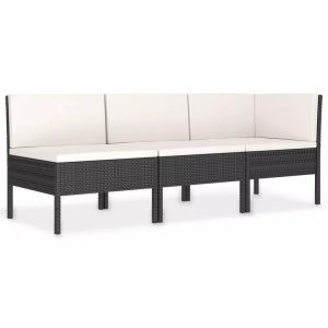 vidaXL, vidaXL 3-tlg. Garten-Lounge-Set mit Auflagen Poly Rattan Schwarz, vidaXL 3-tlg. Garten-Lounge-Set mit Auflagen Poly Rattan Schwarz