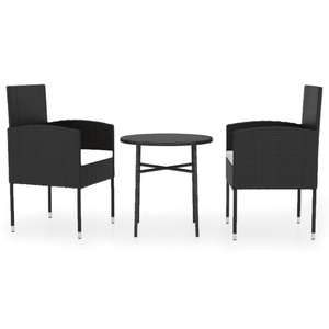 vidaXL, vidaXL 3-tlg. Garten-Essgruppe Poly Rattan Schwarz