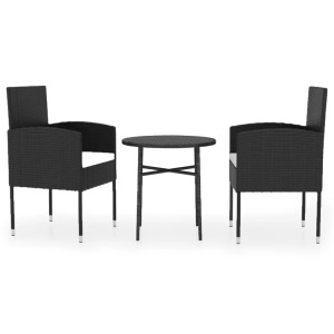 vidaXL, vidaXL 3-tlg. Garten-Essgruppe Poly Rattan Schwarz