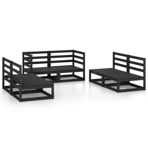 vidaXL, vidaXL 6-tlg. Garten-Lounge-Set Schwarz Massivholz Kiefer
