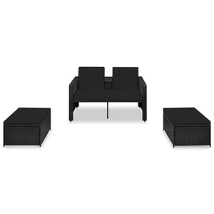 vidaXL, vidaXL 3-tlg. Garten-Lounge-Set mit Auflagen Poly Rattan Schwarz
