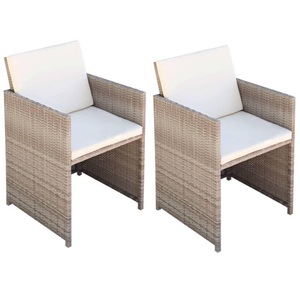 vidaXL, vidaXL Gartenstühle 2 Stk. mit Polstern und Kissen Poly Rattan Beige, vidaXL Gartenstühle 2 Stk. mit Polstern und Kissen Poly Rattan Beige