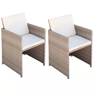 vidaXL, vidaXL Gartenstühle 2 Stk. mit Polstern und Kissen Poly Rattan Beige, vidaXL Gartenstühle 2 Stk. mit Polstern und Kissen Poly Rattan Beige