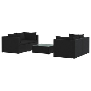 vidaXL, vidaXL 5-tlg. Garten-Lounge-Set mit Kissen Poly Rattan Schwarz, 