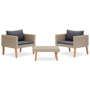 vidaXL, vidaXL 3-tlg. Garten-Lounge-Set mit Auflagen Poly Rattan Beige, vidaXL 3-tlg. Garten-Lounge-Set mit Auflagen Poly Rattan Beige
