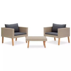 vidaXL, vidaXL 3-tlg. Garten-Lounge-Set mit Auflagen Poly Rattan Beige, vidaXL 3-tlg. Garten-Lounge-Set mit Auflagen Poly Rattan Beige