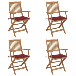 vidaXL, vidaXL Klappbare Gartenstühle 4 Stk. mit Kissen Massivholz Akazie, vidaXL Klappbare Gartenstühle 4 Stk. mit Kissen Massivholz Akazie