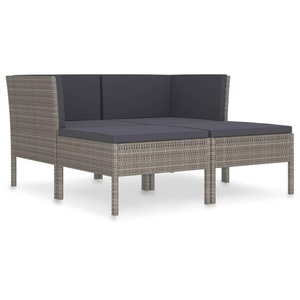 vidaXL, vidaXL 4-tlg. Garten-Lounge-Set mit Auflagen Poly Rattan Grau, vidaXL 4-tlg. Garten-Lounge-Set mit Auflagen Poly Rattan Grau