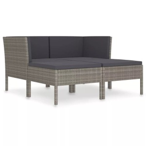 vidaXL, vidaXL 4-tlg. Garten-Lounge-Set mit Auflagen Poly Rattan Grau, vidaXL 4-tlg. Garten-Lounge-Set mit Auflagen Poly Rattan Grau