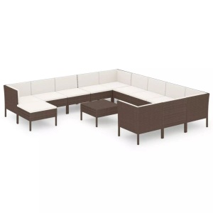 vidaXL, vidaXL 13-tlg. Garten-Lounge-Set mit Auflagen Poly Rattan Braun