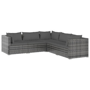 vidaXL, vidaXL 5-tlg. Garten-Lounge-Set mit Kissen Poly Rattan Grau, vidaXL 5-tlg. Garten-Lounge-Set mit Kissen Poly Rattan Grau