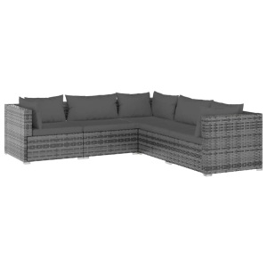 vidaXL, vidaXL 5-tlg. Garten-Lounge-Set mit Kissen Poly Rattan Grau, vidaXL 5-tlg. Garten-Lounge-Set mit Kissen Poly Rattan Grau