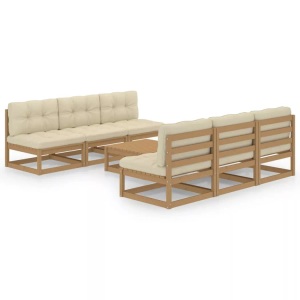 vidaXL, vidaXL 7-tlg. Garten-Lounge-Set mit Kissen Kiefer Massivholz, vidaXL 7-tlg. Garten-Lounge-Set mit Kissen Kiefer Massivholz