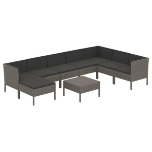 vidaXL, vidaXL 9-tlg. Garten-Lounge-Set mit Auflagen Poly Rattan Grau