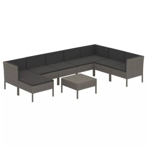 vidaXL, vidaXL 9-tlg. Garten-Lounge-Set mit Auflagen Poly Rattan Grau