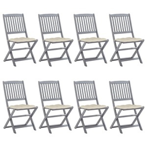 vidaXL, vidaXL Klappbare Gartenstühle 8 Stk. mit Kissen Massivholz Akazie, vidaXL Klappbare Gartenstühle 8 Stk. mit Kissen Massivholz Akazie