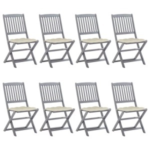 vidaXL, vidaXL Klappbare Gartenstühle 8 Stk. mit Kissen Massivholz Akazie, vidaXL Klappbare Gartenstühle 8 Stk. mit Kissen Massivholz Akazie