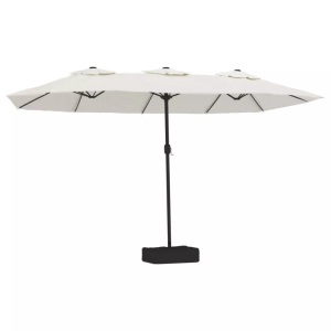 vidaXL, vidaXL Doppelsonnenschirm mit LEDs Sandweiß 449x245 cm, vidaXL Doppel-Sonnenschirm mit LED-Leuchten Sandweiß 449x245 cm