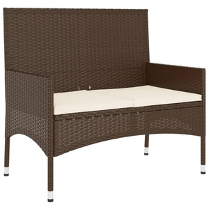 vidaXL, vidaXL Gartenbank 2-Sitzer mit Kissen Braun Poly Rattan