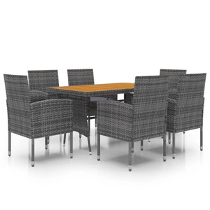 vidaXL, vidaXL 7-tlg. Garten-Essgruppe Poly Rattan Grau, 