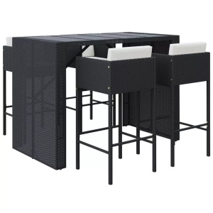 vidaXL, vidaXL 5-tlg. Gartenbar-Set mit Kissen Schwarz Poly Rattan, vidaXL 5-tlg. Gartenbar-Set mit Kissen Schwarz Poly Rattan