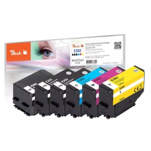 Peach, Peach Spar Pack Plus Tintenpatronen kompatibel zu Epson No. 202, Peach E202 6 Druckerpatronen (2*bk, bkph, c/m/y) ersetzt Epson No. 202, T02E1*2, T02F1, T02F2, T02F3, T02F4 für z.B. Epson Expression Premium XP -6000
