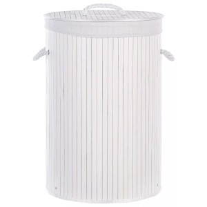 Beliani, Beliani Korb mit Deckel Bambusholz weiss rund SANNAR, Beliani - Aufbewahrungskorb aus Bambusholz Boho SANNAR, One Size, Weiss Bunt