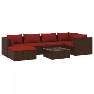 vidaXL, vidaXL 7-tlg. Garten-Lounge-Set mit Kissen Poly Rattan Braun