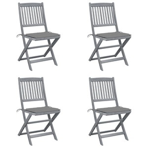 vidaXL, vidaXL Klappbare Gartenstühle 4 Stk. mit Kissen Massivholz Akazie, vidaXL Klappbare Gartenstühle 4 Stk. mit Kissen Massivholz Akazie