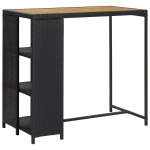 vidaXL, vidaXL Bartisch mit Regal Schwarz 120x60x110 cm Poly Rattan, vidaXL Bartisch mit Regal Schwarz 120x60x110 cm Poly Rattan