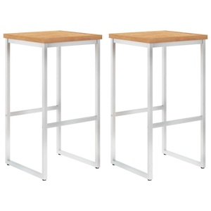 vidaXL, vidaXL Barhocker 2 Stk. Massivholz Teak und Edelstahl, 