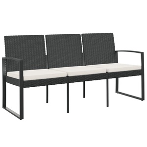 vidaXL, vidaXL Gartenbank 3-Sitzer mit Kissen Schwarz PP-Rattan, vidaXL Gartenbank 3-Sitzer mit Kissen Schwarz PP-Rattan
