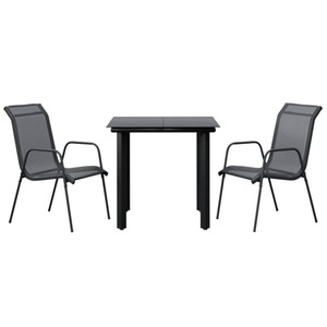 vidaXL, vidaXL 3-tlg. Garten-Essgruppe Schwarz Stahl und Textilene