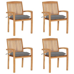 vidaXL, vidaXL Stapelbare Gartenstühle mit Kissen 4 Stk. Massivholz Teak