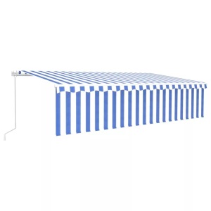 vidaXL, vidaXL Gelenkarmmarkise Einziehbar mit Volant & LED 6x3 m Blau & Weiß, vidaXL Markise Manuell Einziehbar mit Rollo & LED 6x3 m Blau & Weiß