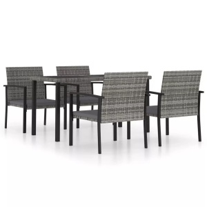 vidaXL, vidaXL 5-tlg. Garten-Essgruppe Poly Rattan Grau, vidaXL 5-tlg. Garten-Essgruppe Poly Rattan Grau