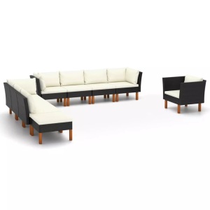 vidaXL, vidaXL 9-tlg. Garten-Lounge-Set Poly Rattan Eukalyptusholz Schwarz