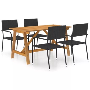 vidaXL, vidaXL 5-tlg. Garten-Essgruppe Schwarz, VidaXL - Garten-essgruppe poly-rattan, One Size, Schwarz