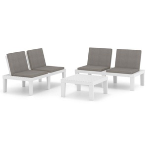 vidaXL, vidaXL 3-tlg. Garten-Lounge-Set mit Kissen Kunststoff Weiß, vidaXL 3-tlg. Garten-Lounge-Set mit Kissen Kunststoff Weiß