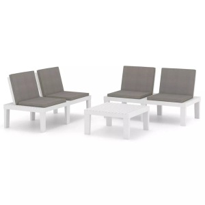 vidaXL, vidaXL 3-tlg. Garten-Lounge-Set mit Kissen Kunststoff Weiß, vidaXL 3-tlg. Garten-Lounge-Set mit Kissen Kunststoff Weiß
