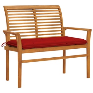 vidaXL, vidaXL Gartenbank mit Roter Auflage 112 cm Massivholz Teak, vidaXL Gartenbank mit Roter Auflage 112 cm Massivholz Teak