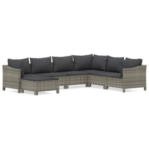 vidaXL, vidaXL 7-tlg. Garten-Lounge-Set mit Kissen Grau Poly Rattan