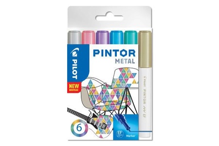 Pilots, Pilots Pilot Marker Pintor Pastel Extra fein, Pilot Marker Set Pintor, EF, metallic, S6/0537489, (6 Farben)