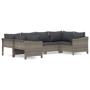 vidaXL, vidaXL 6-tlg. Garten-Lounge-Set mit Kissen Grau Poly Rattan