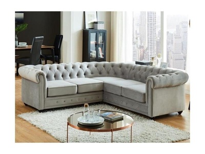 Vente-unique, Ecksofa Samt CHESTERFIELD Ecksofa Samt CHESTERFIELD, Vente-unique - Ecksofa Samt CHESTERFIELD, One Size, Grau