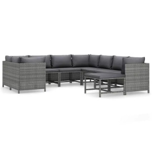 vidaXL, vidaXL 9-tlg. Garten-Lounge-Set mit Kissen Poly Rattan Grau, vidaXL 9-tlg. Garten-Lounge-Set mit Kissen Poly Rattan Grau