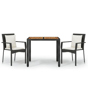 vidaXL, vidaXL 3-tlg. Garten-Essgruppe mit Kissen Schwarz Poly Rattan, 
