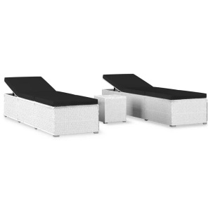 vidaXL, vidaXL 3-tlg. Garten-Sonnenliegen mit Teetisch Poly Rattan Weiß, VidaXL - Sonnenliege poly-rattan, One Size, Weiss