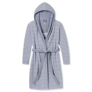 undefined, Leichtfrottier Damen-Bademantel, Bademantel mit Kapuze Leichtfrottee hellgrau geringelt - Bathrobes 38