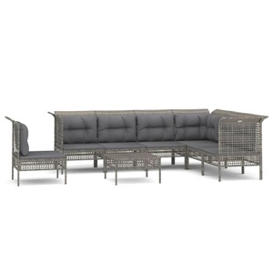 vidaXL, vidaXL 8-tlg. Garten-Lounge-Set mit Kissen Grau Poly Rattan